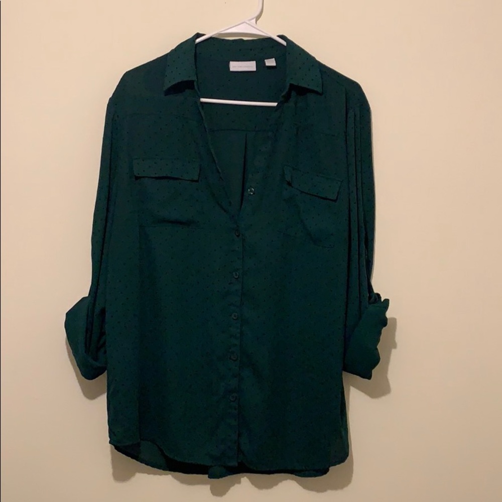 Dark Green Sheer Button Down